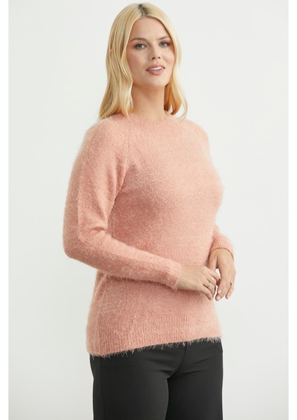 Yuvarlak Yaka Yumoş Basic Triko Kazak - Pudra indirimleri