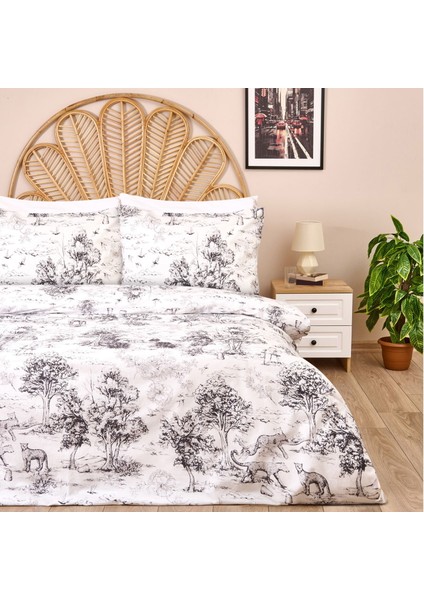 Soft Natura Çift Kişilik Nevresim Takımı - Beyaz / Antrasit