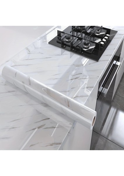 Mermer Desenli Mutfak Duvar Kağıdı Sticker - 5MX60CM Su Geçirmez, Yağa Dayanıklı, Yüksek Sıcaklığa Dayanıklı Tezgah, Dolap, Ocak Yenileme Folyosu T04