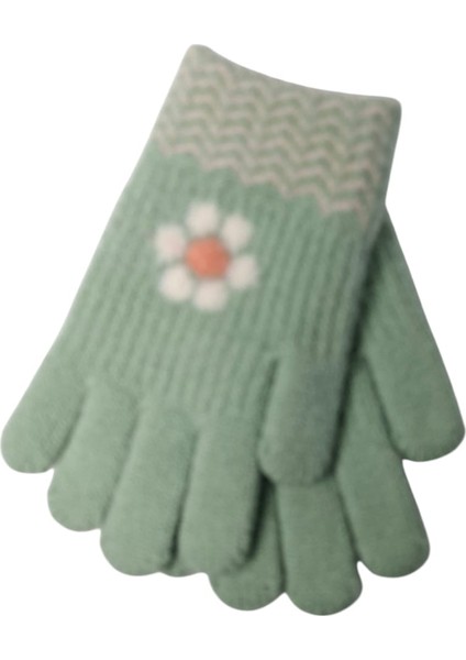 Spteks Kitti 4-8 Yaş Kız Çocuk Mint Renk Çiçek Desenli Kışlık Örme Eldiven