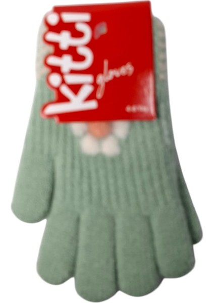Spteks Kitti 4-8 Yaş Kız Çocuk Mint Renk Çiçek Desenli Kışlık Örme Eldiven fiyatları