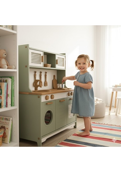 Beyaz Hazeranlı Yeşil Oyuncak Mutfak Seti(Ledli) fırsatları