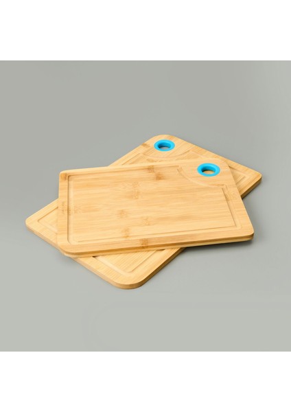 Dual 2'li Kesme Tahtası - Açık Kahverengi / Mavi - 28X20 cm + 33X22 cm