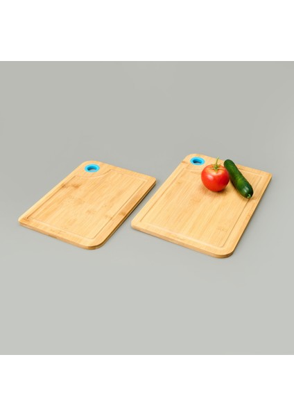 Dual 2'li Kesme Tahtası - Açık Kahverengi / Mavi - 28X20 cm + 33X22 cm fiyatları