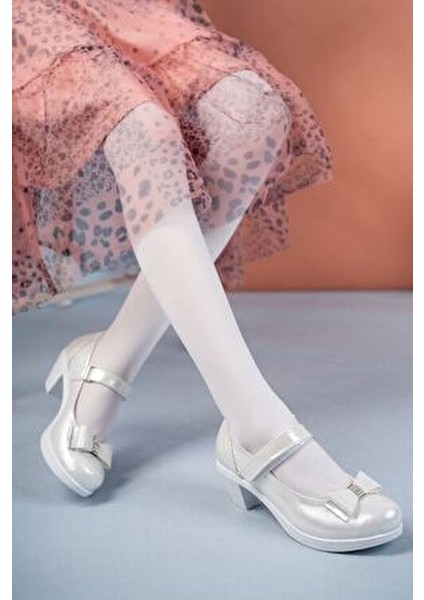 Kız Çocuk Ayakkabısı Gümüş Fiyonklu Orta Topuk Platform Konfor Şıklık indirimleri