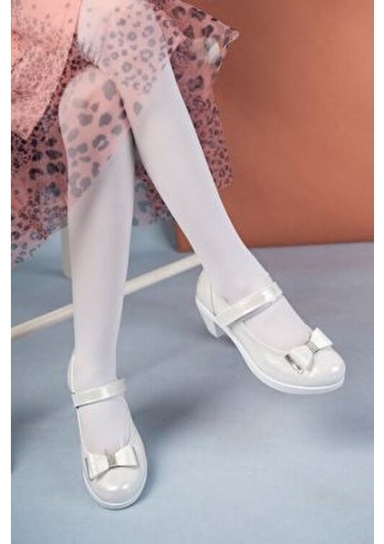 Kız Çocuk Ayakkabısı Gümüş Fiyonklu Orta Topuk Platform Konfor Şıklık