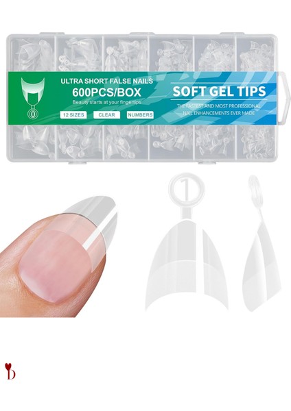 600 Pcs Ultra Short Soft Gel Tips Kısa Badem Form