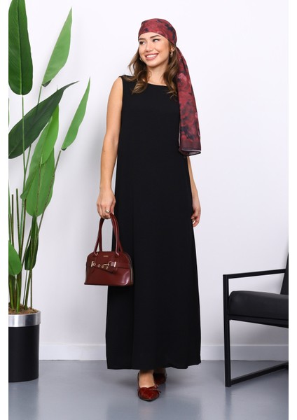 Siyah Sıfır Kol Ayrobin Tesettür İçlik Elbise