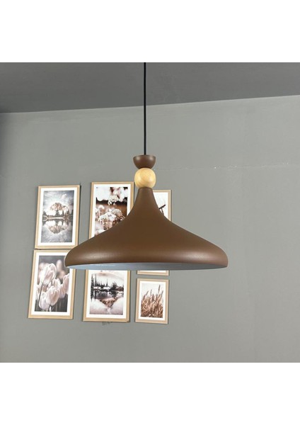 Sütlü Kahve Ahşap Şapka Tekli Avize Sarkıt Salon Mutfak Cafe Butik Lamba Aydınlatma Avizeler