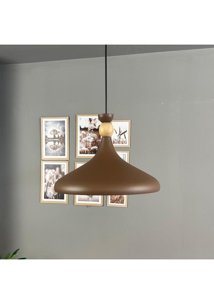 Sütlü Kahve Ahşap Şapka Tekli Avize Sarkıt Salon Mutfak Cafe Butik Lamba Aydınlatma Avizeler indirimleri