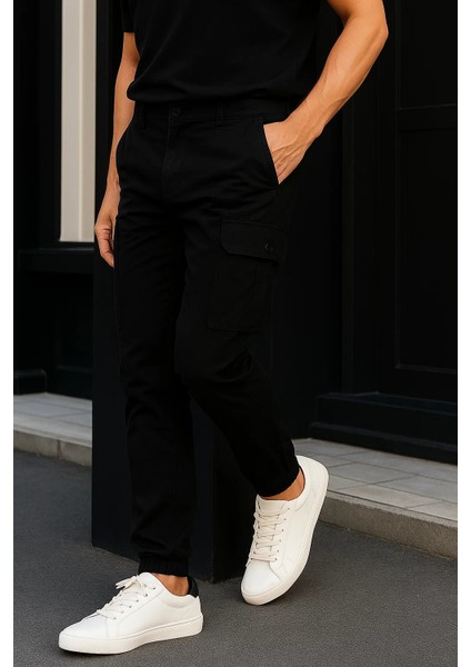 Erkek Günlük Trend Bol Paça Siyah Taktik Kargo Pantolon modelleri