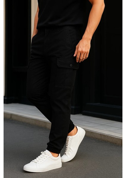 Erkek Günlük Trend Bol Paça Siyah Taktik Kargo Pantolon fırsatları