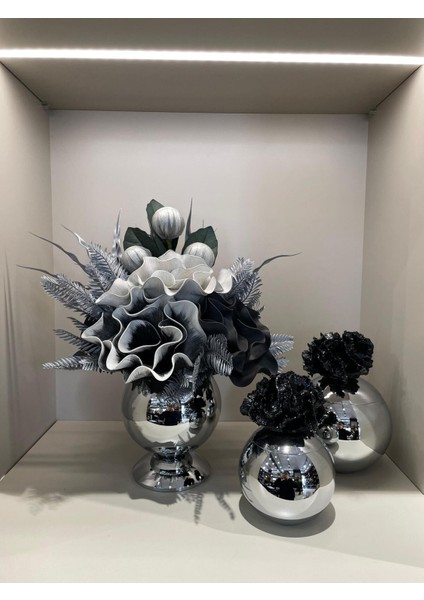 Yapay Çiçekli 3 Parça Set Gümüş No:3