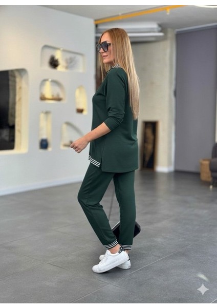 Eyesof Kadın Uzun Kollu Fermuarlı Şerit Detay Desenli Alt Üst Ikili Viskon Iki Iplik Takım modelleri