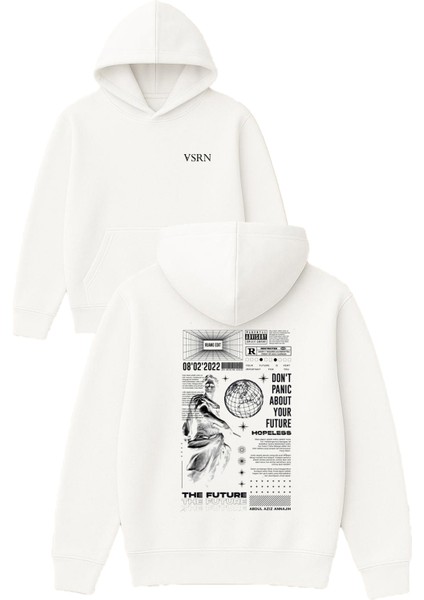 The Future Tasarım Baskılı Oversize Beyaz Kapüşonlu Sweatshirt