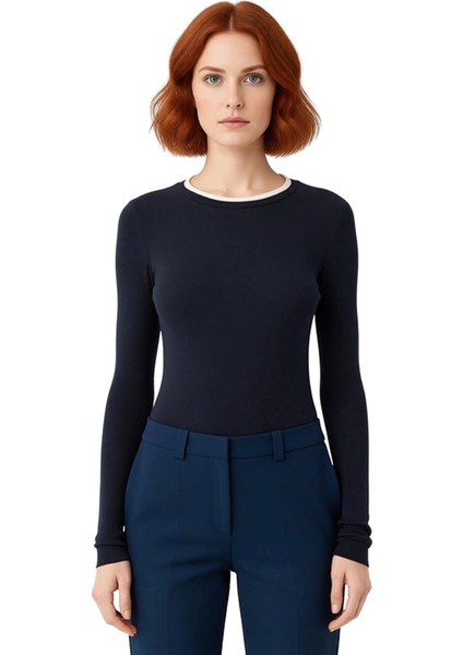 Kadın Uzun Kollu Bisiklet Yaka Esnek Fitilli Örme Üst Kaliteli Şık Rahat Modern Zarif Günlük fiyatları