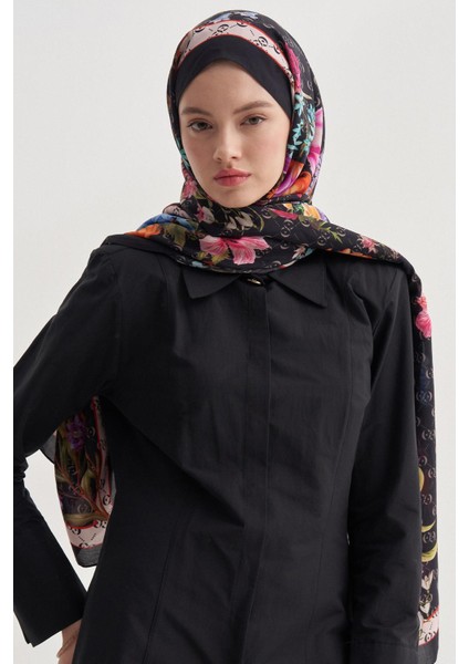 C Siyah Monogram Floş Şal