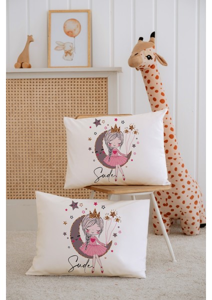 %100 Pamuk Isme Özel 2li Ekru Bebek Yastık Kılıfı 35X45 Cm-Ayda Ki Kız