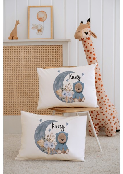 %100 Pamuk Isme Özel 2li Ekru Bebek Yastık Kılıfı 35X45 Cm-Ayıcık