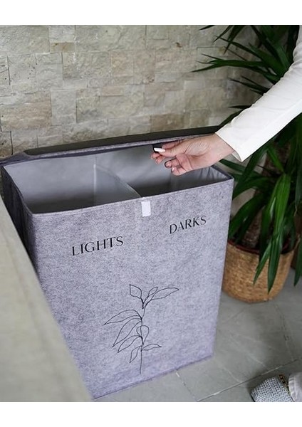 Kapısı Felted Deri Detaylı Lüks Keçe 2 Gözlü Çamaşır Sepeti (2 Gözlü) fırsatları