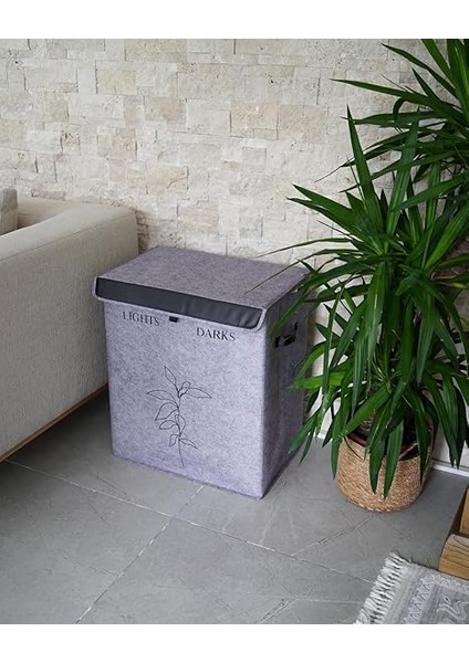 Kapısı Felted Deri Detaylı Lüks Keçe 2 Gözlü Çamaşır Sepeti (2 Gözlü) indirimleri