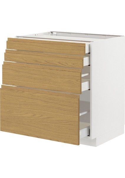 Çekmeceli alt dolap, VOXTORP meşe görünümlü, 80x60 cm, 4 çekmeceli ve 4 ön panelli