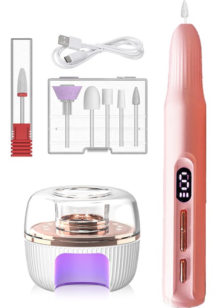 9 Parça Şarjlı Tırnak Freze Seti USB Şarjlı Törpü Seti Uv LED Lamba Profesyonel Manikür Seti Pro