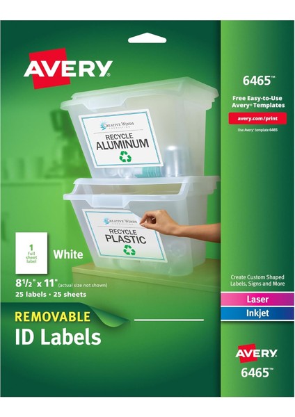 Kendinden Yapışkanlı Kimlik Etiketleri, Beyaz, 8,5 x 11 Inç, Paket Başına 25 (6465)