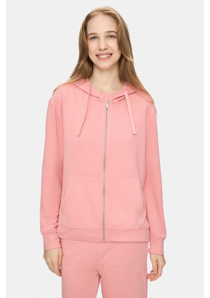 Allura Pembe Kapüşonlu Gofre Baskı Loose Fit Kadın Sweatshirt