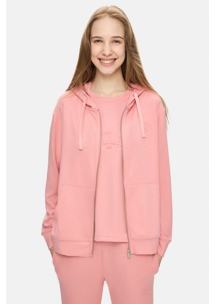 Allura Pembe Kapüşonlu Gofre Baskı Loose Fit Kadın Sweatshirt fiyatları