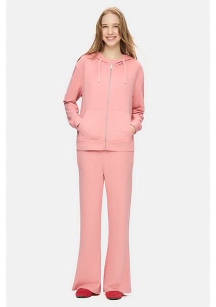 Allura Pembe Kapüşonlu Gofre Baskı Loose Fit Kadın Sweatshirt fırsatları