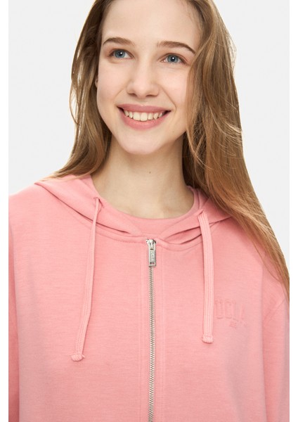 Allura Pembe Kapüşonlu Gofre Baskı Loose Fit Kadın Sweatshirt indirimleri