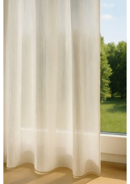 Doğal Görünümlü Şık | Ağaç Kabuğu Bambu Pilesiz Düz Dikim Tül Perde - Kurşunlu ve Büzgülü Ekstraforlu