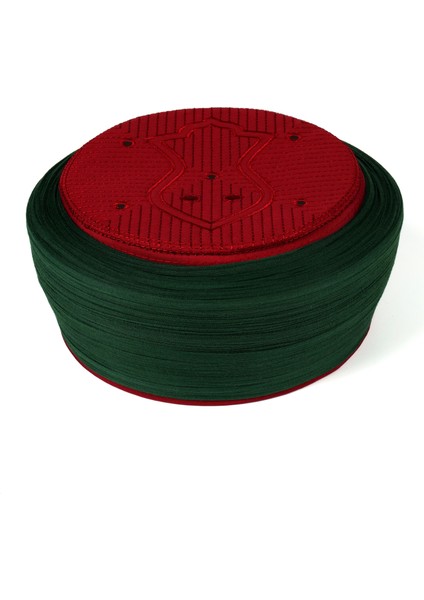 Namaz Sarığı - Yeşil Kumaş - Bordo Takke - Düz Sarım - Nâli Şerif - 7 Metre