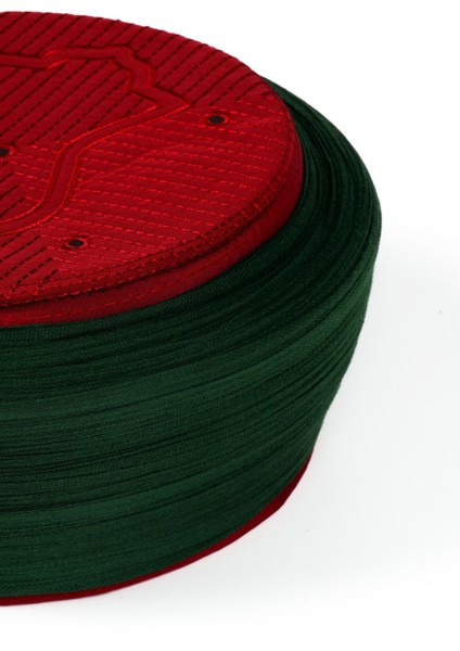 Namaz Sarığı - Yeşil Kumaş - Bordo Takke - Düz Sarım - Nâli Şerif - 7 Metre modelleri