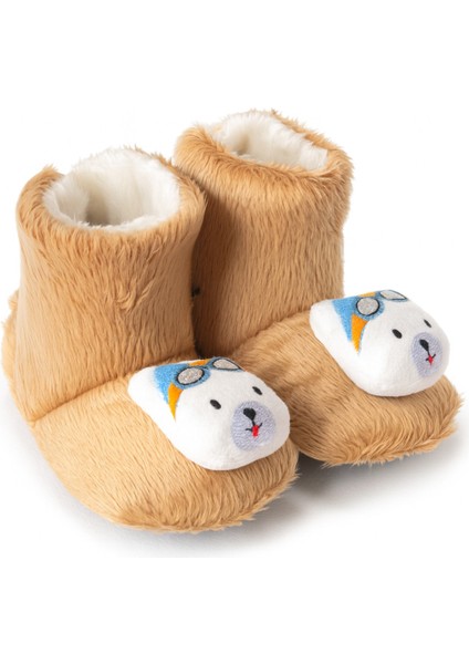 Çocuk Ev Botu, Ayıcık Peluş Bot, Polar Ayı Desenli Rahat ve Kaymaz Tabanlı, Bebek ve Çocuk