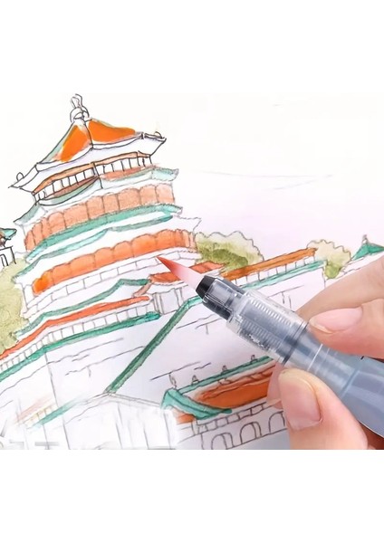 Fırça Uçlu, Brush Pen, Sulu Boya, Su ve Mürekkep Hazneli, Boyama Kalem Mavi-S Beden modelleri