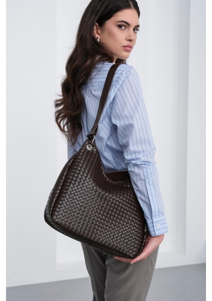 Valerie Örgülü Omuz Çantası Kahve