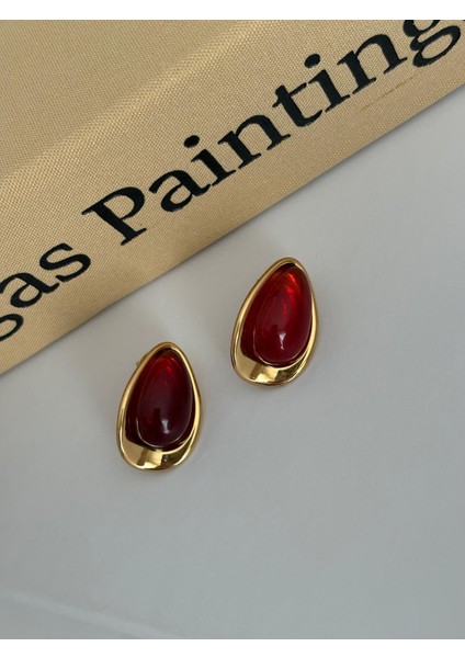 Vintage Damla Model Bordo Gold Çelik Küpe modelleri