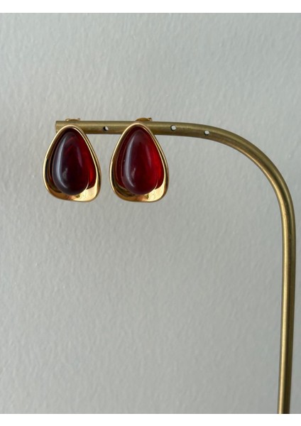 Vintage Damla Model Bordo Gold Çelik Küpe fırsatları