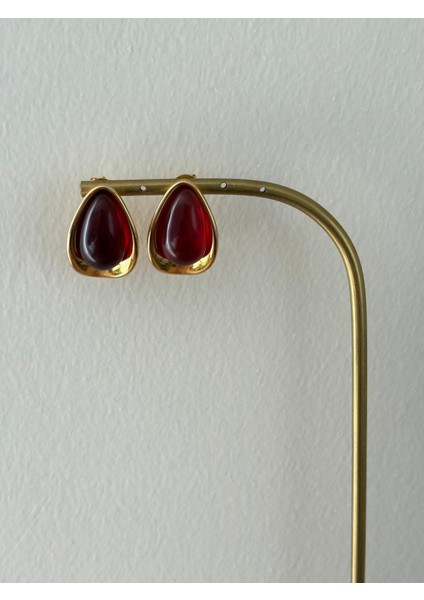 Vintage Damla Model Bordo Gold Çelik Küpe indirimleri