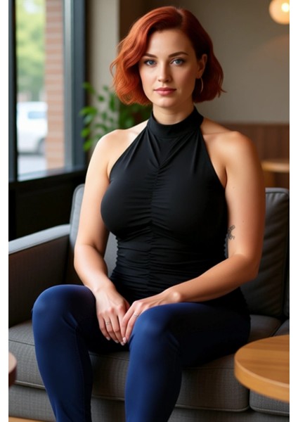 Kadın Büzgülü Halter Yaka Bluz Konforlu ve Şık Günlük Giyim Kaliteli Şık Rahat Modern Zarif