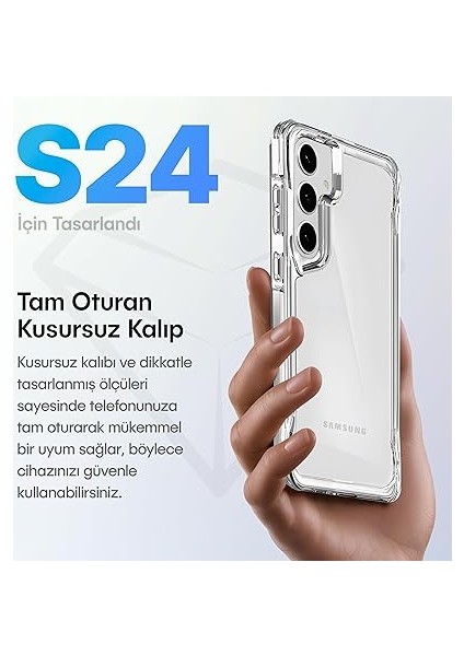 Samsung Galaxy S24 Için Crystal Armor Serisi Şok Emici Yumuşak Silikon Kenar Arkası Sert Polikarbonat Darbeye Dayanıklı Şeffaf Kılıf modelleri