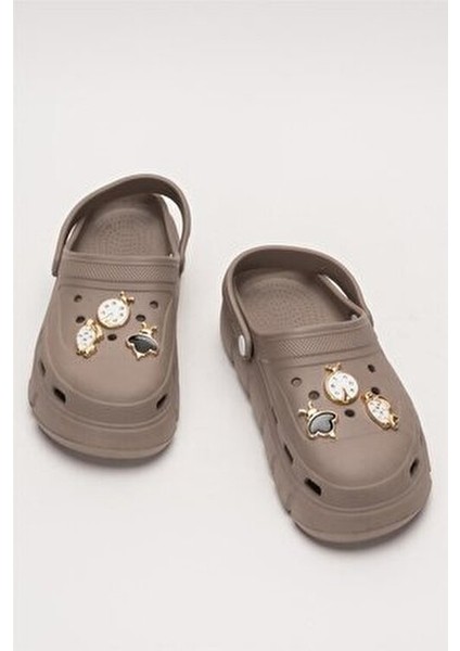 Yüksek Taban Taşlı Comfort Kadın Sandalet KAHVERENGİ