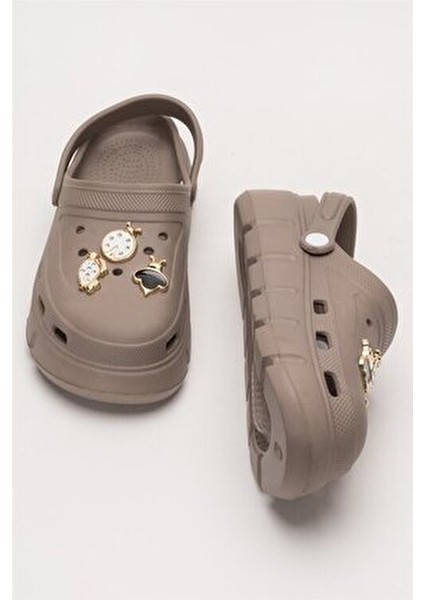 Yüksek Taban Taşlı Comfort Kadın Sandalet KAHVERENGİ