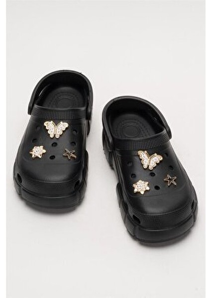 Yüksek Taban Taşlı Rahat Comfort Kadın Sandalet SİYAH