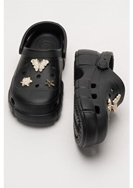 Yüksek Taban Taşlı Rahat Comfort Kadın Sandalet SİYAH