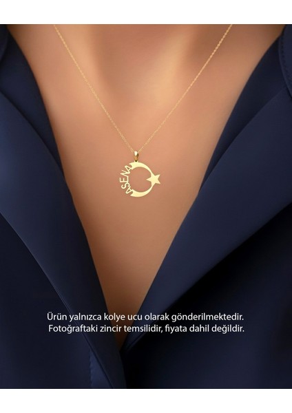 Isimli Ay Yıldız 14 Ayar Altın Kolye Ucu modelleri