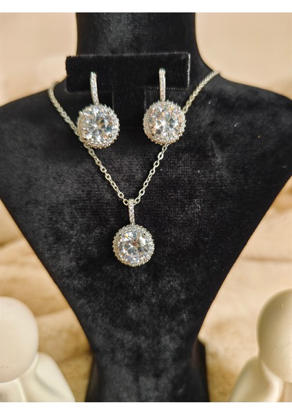 Zirkon Taşlı Silver Çelik Kolye & Küpe Seti fiyatları