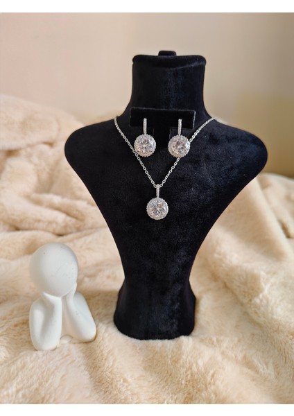 Zirkon Taşlı Silver Çelik Kolye & Küpe Seti modelleri